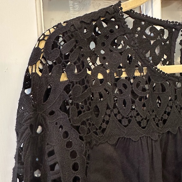 Joie Lindy Top Crochet Lace 3/4 Sleeve Relaxed Baby Doll Blouse Black Size Med M - Picture 5 of 10
